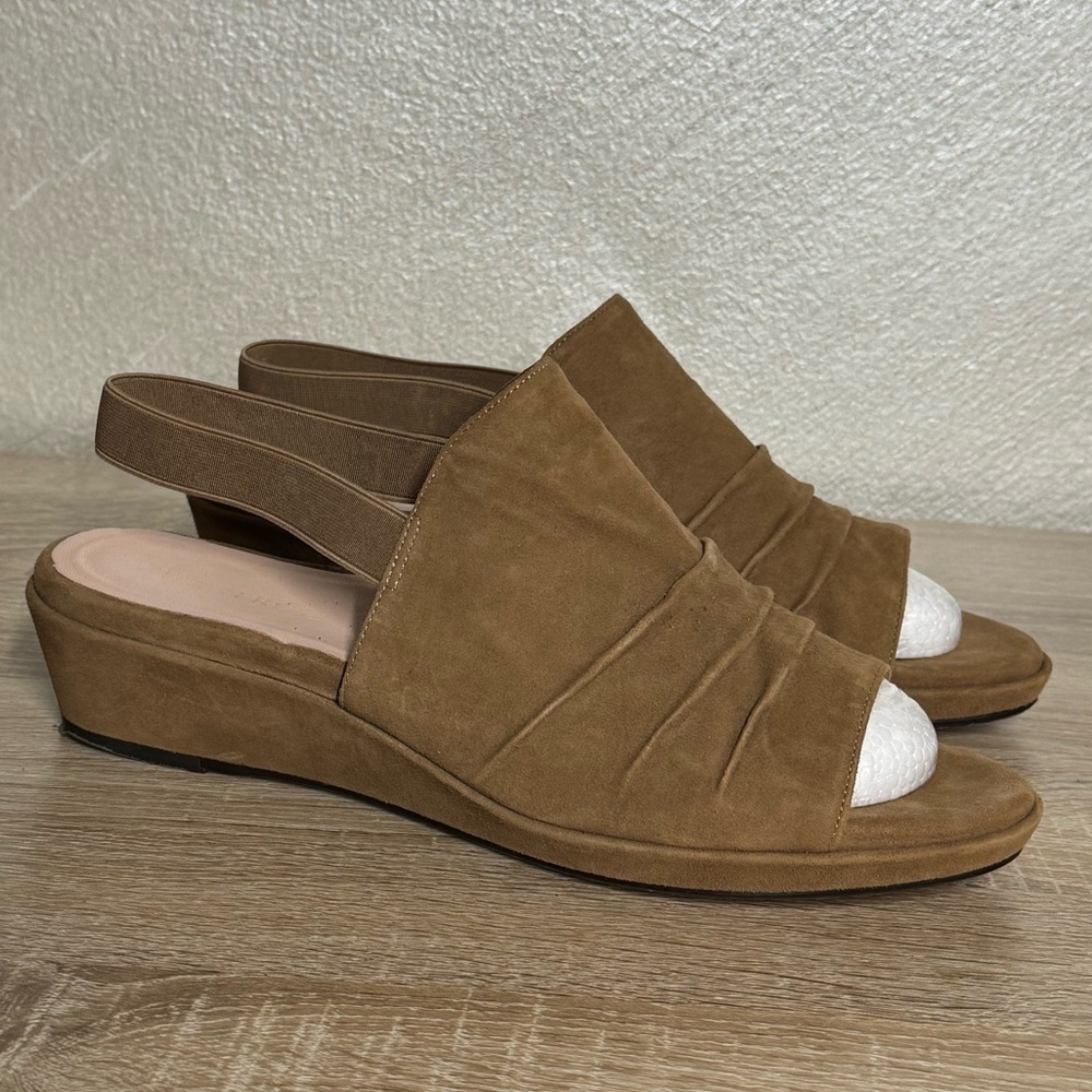 Taryn Rose Tiva Women 11M Brown Suede Elastic Slingback Wedge Sandals - Picture 3 of 11